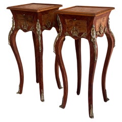 Antique French Classic Louis XV Style Marquetry Nightstands with Drawer, 1910