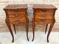 French Classic Louis Vx Style Marquetry Nightstands with Three Drawers, 1920s, S