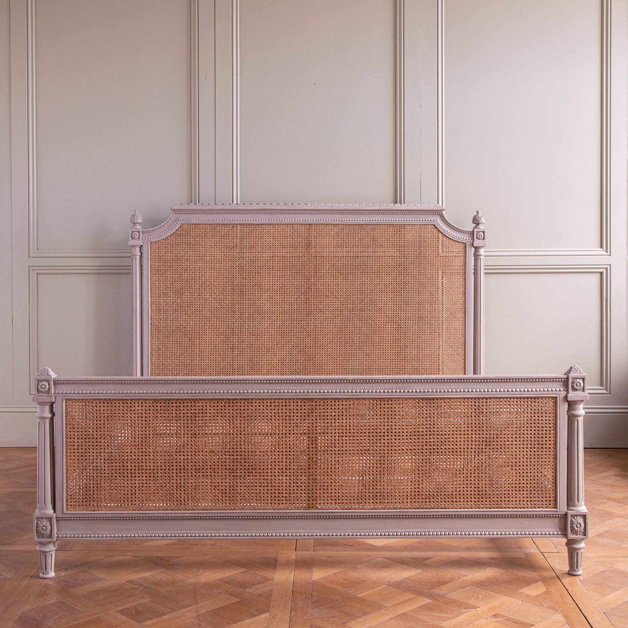 British French Classic LXVI Style Caned Bergère Bed By La Maison London 'US King Size' For Sale