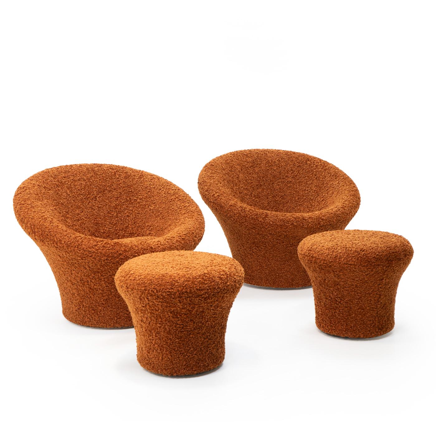Pierre Paulin was a Paris-born French designer, who created his best known pieces in cooperation with Artifort (The Netherlands). Famous are the Tongue, Ribbon or the Mushroom Chair, featured in several museums such as the MOMA in New York, and