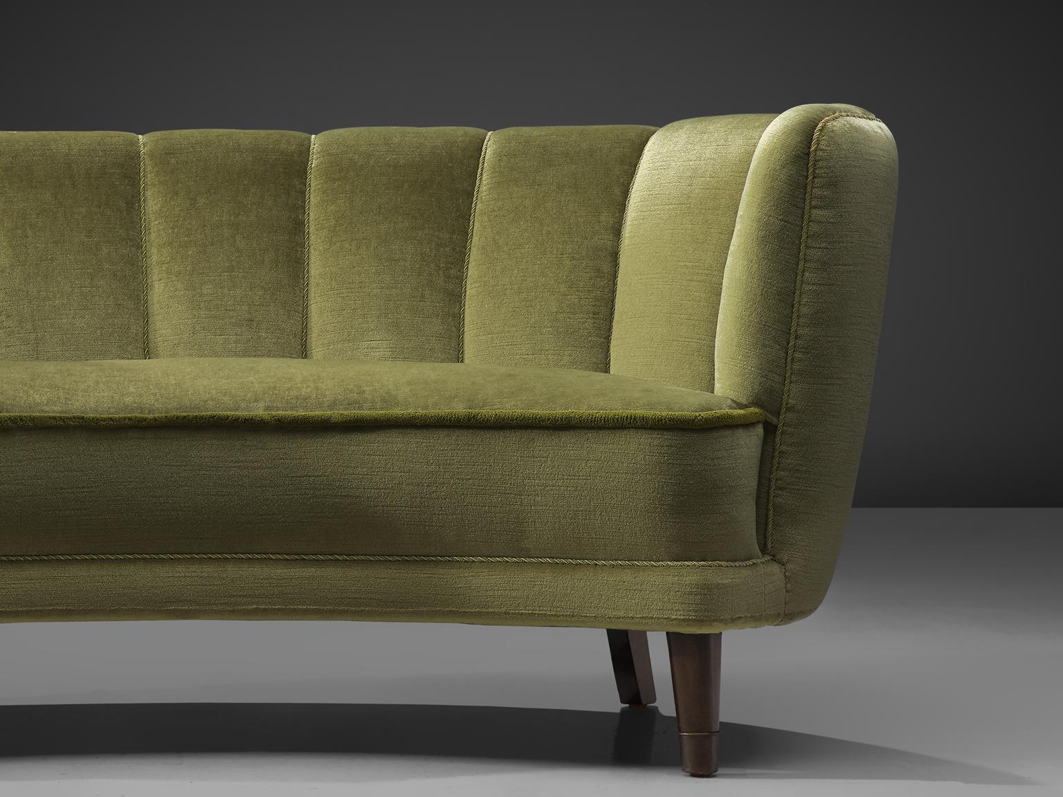 Mid-20th Century French Classic Sofa with Green Velvet Upholstery