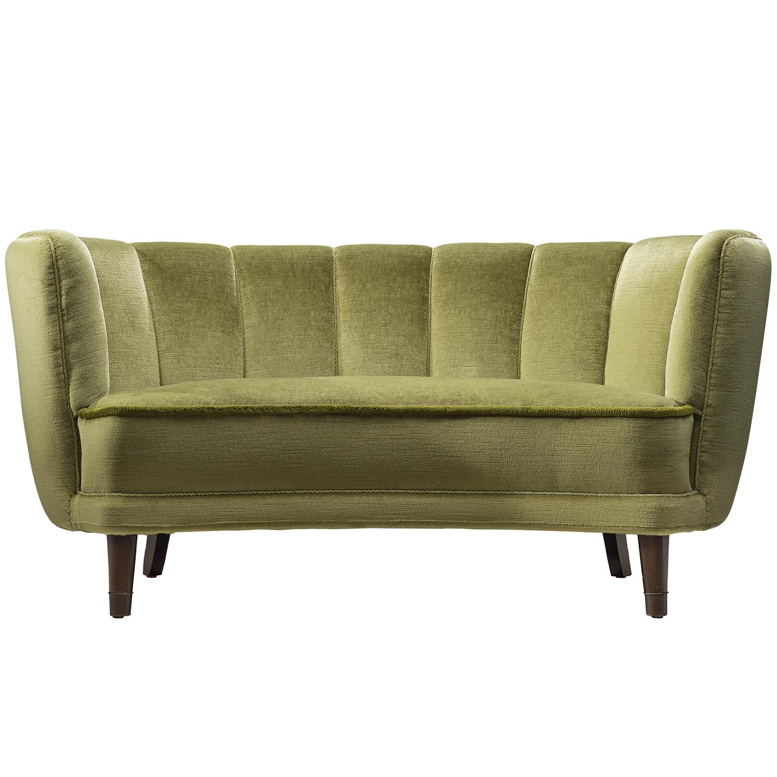 French Classic Sofa with Green Velvet Upholstery