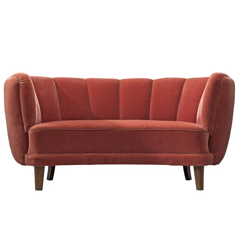 French Classic Sofa with Red Velvet Upholstery at 1stDibs