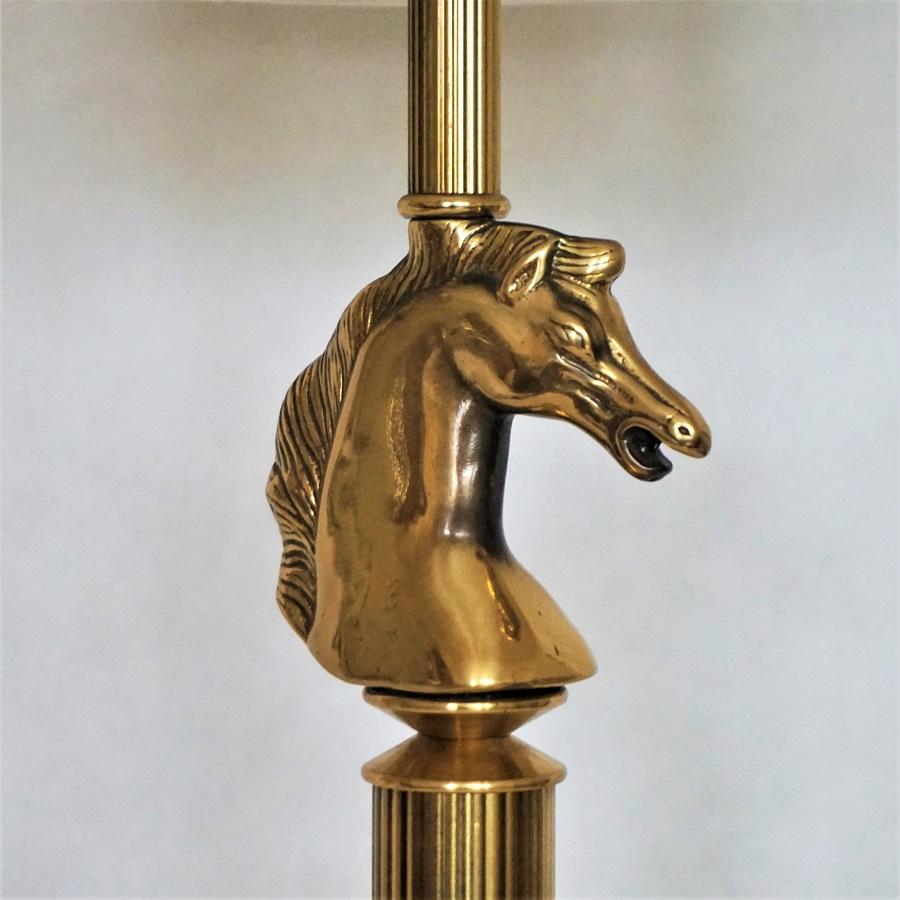 20th Century French Classical Brass Column Horse Head Table Lamp or Desk Lamp