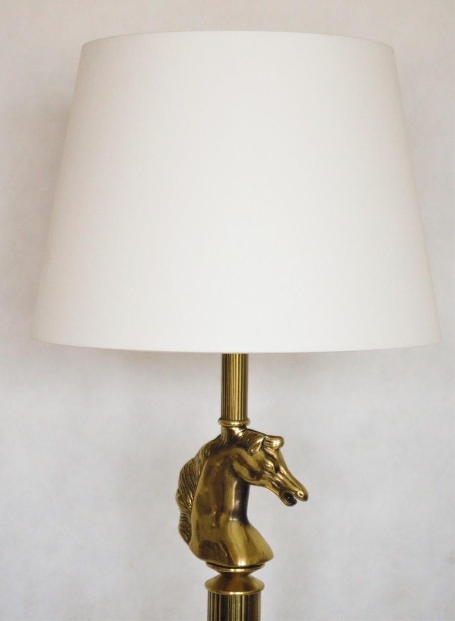 French Classical Brass Column Horse Head Table Lamp or Desk Lamp 1
