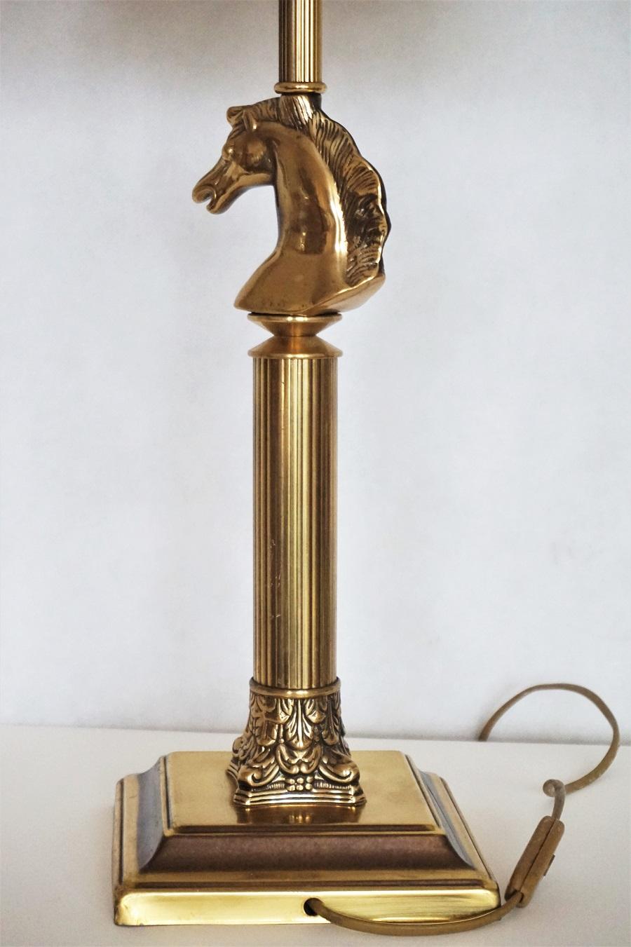 French Classical Brass Column Horse Head Table Lamp or Desk Lamp 2