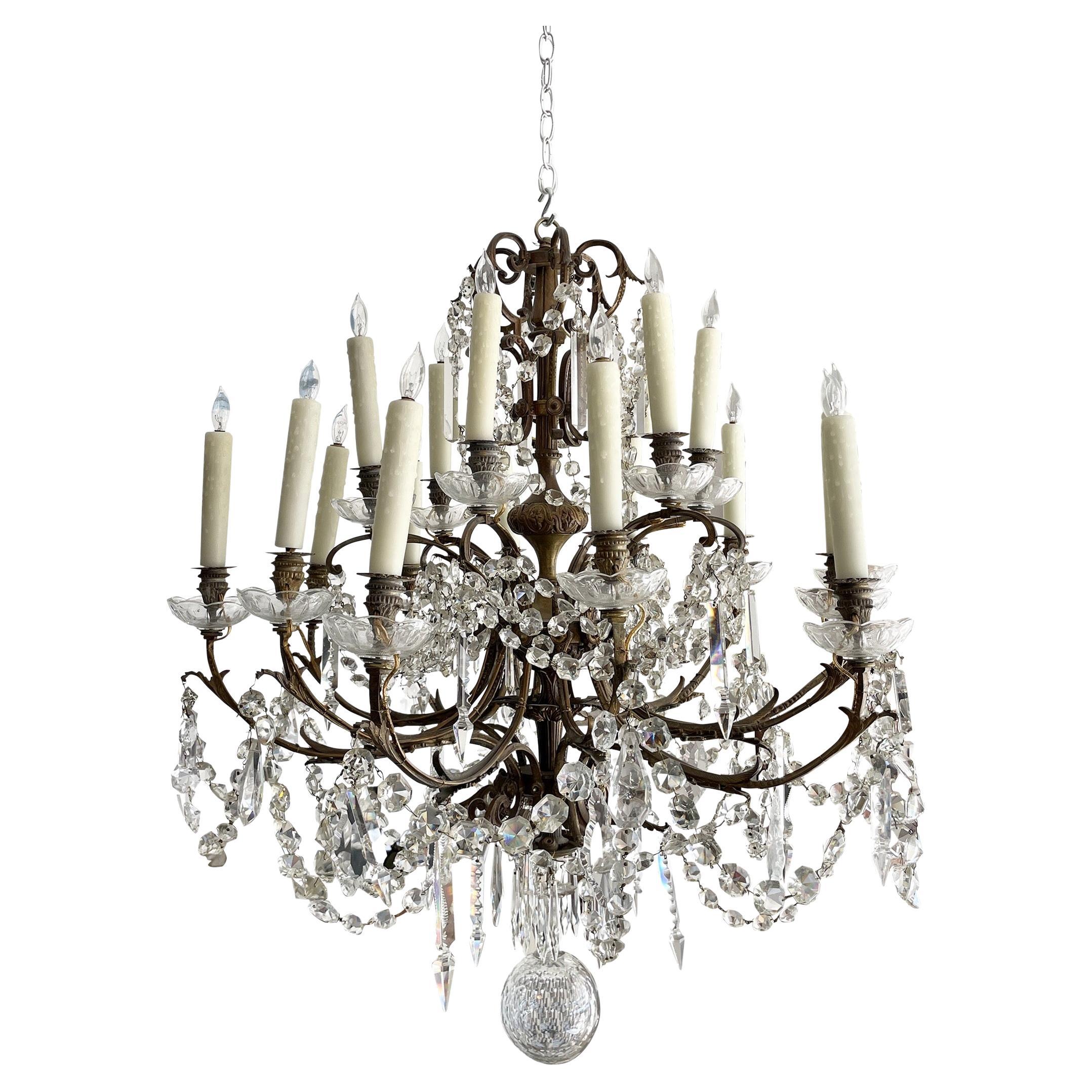 French Classical Bronze and Crystal Chandelier