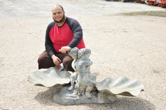 French Classical Cast Bronze Large Garden Water Fountain with Embraced Cherubs