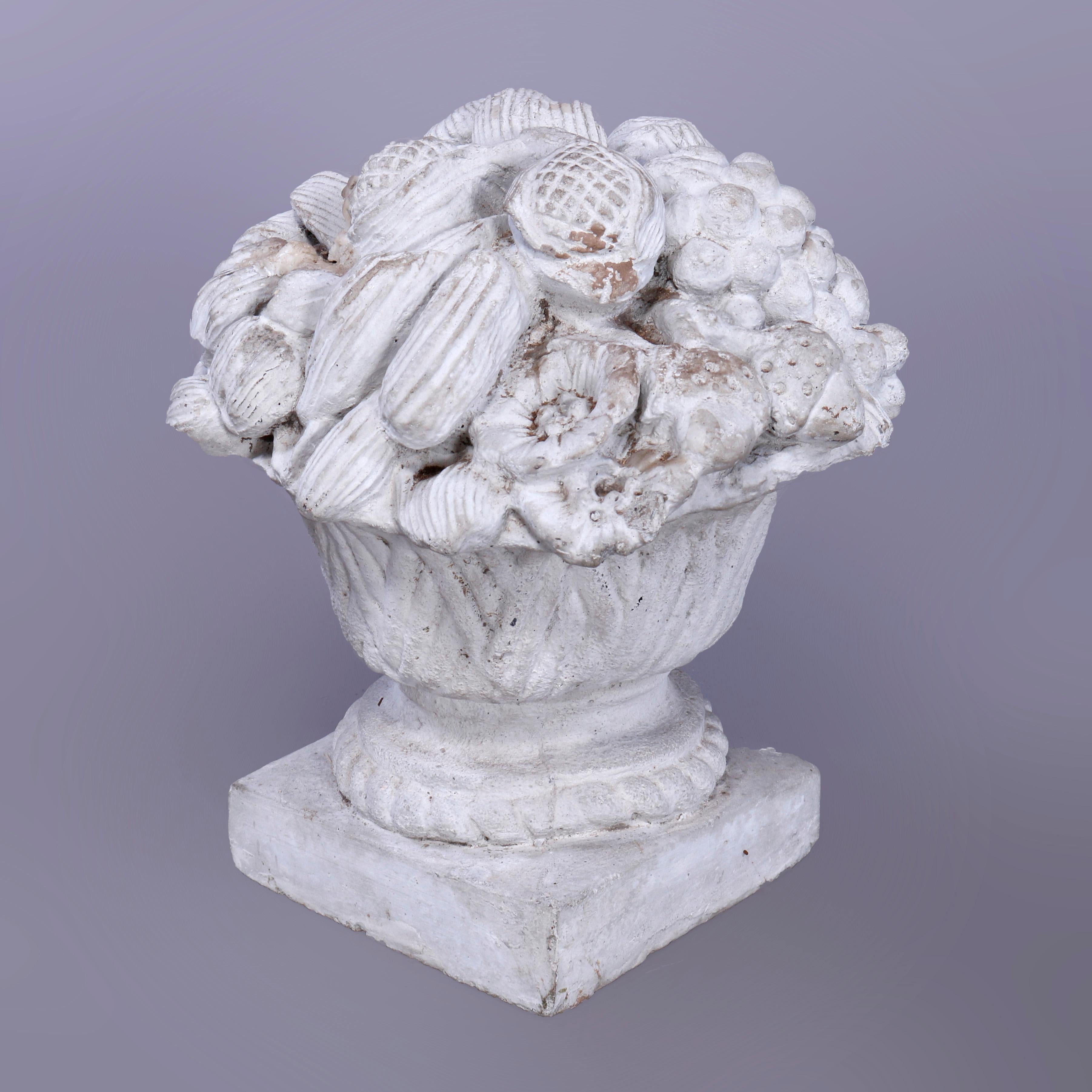 A French Classical garden ornament offers cast hard stone statue depicting Panier de Fruits (Basket of Fruit), 20th century

Measures- 12''H x 10.5''W x 10.5''D.

Catalogue Note: Ask about DISCOUNTED DELIVERY RATES available to most regions within