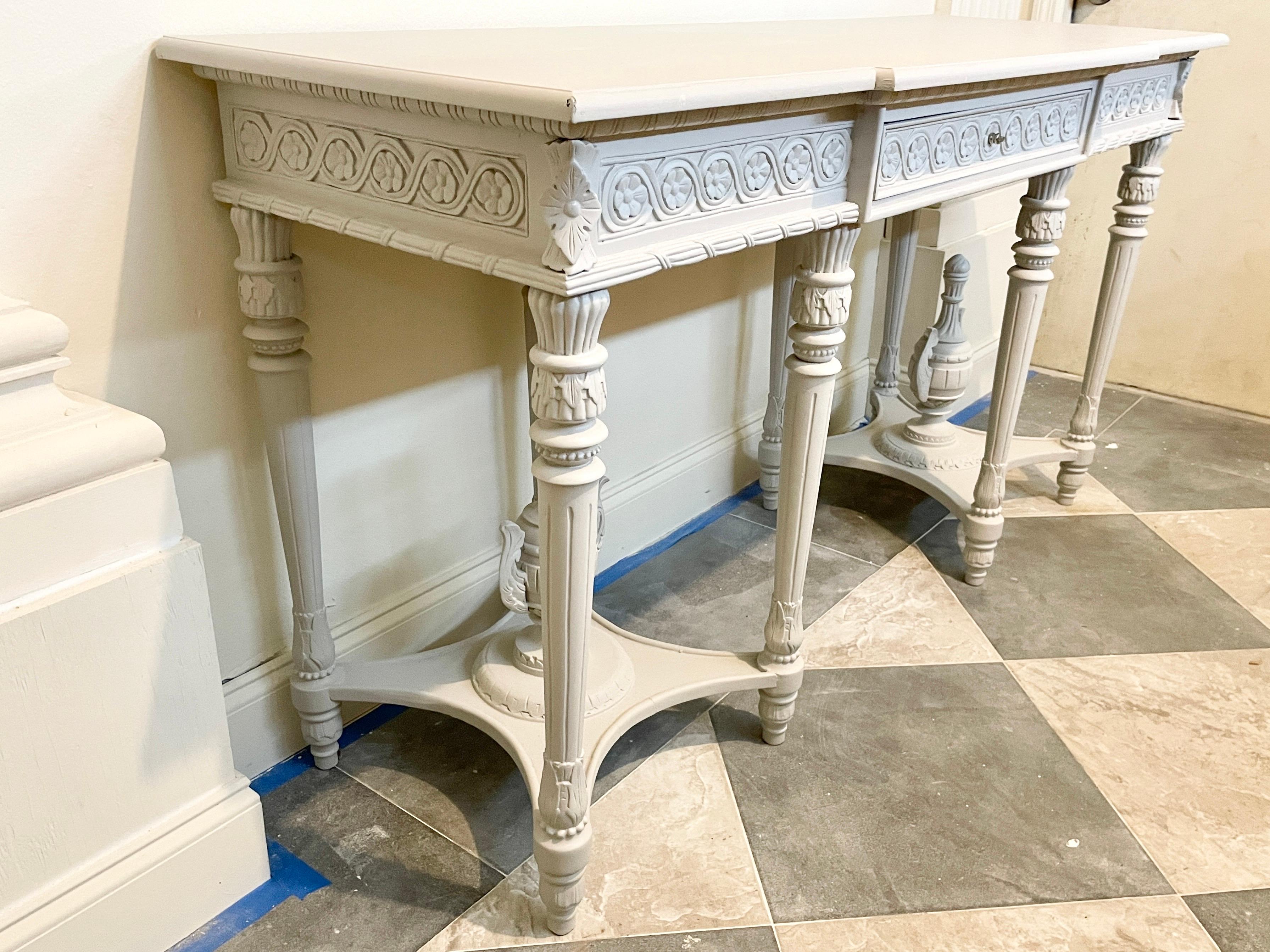 19th Century French Classical Console in Gray Painted Finish with Drawer