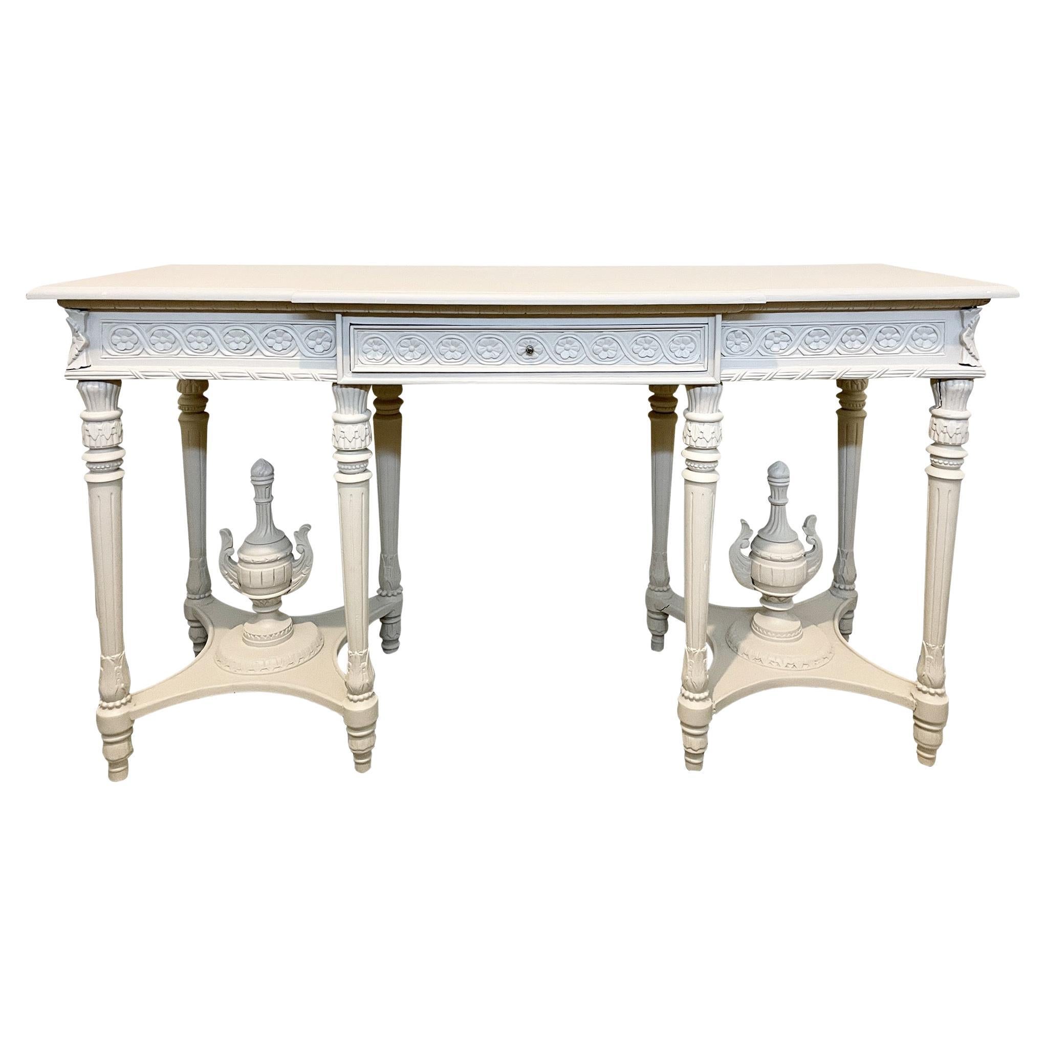 French Classical Console in Gray Painted Finish with Drawer