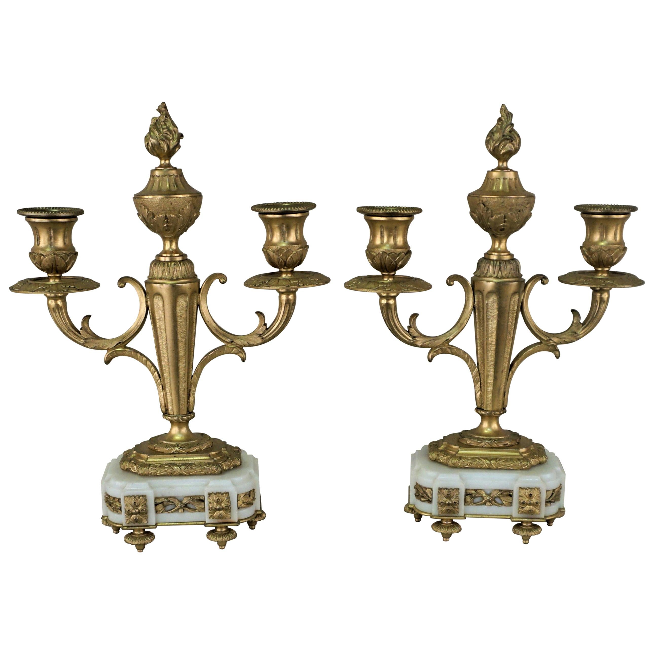French Classical Double Arm Bronze Candelabra