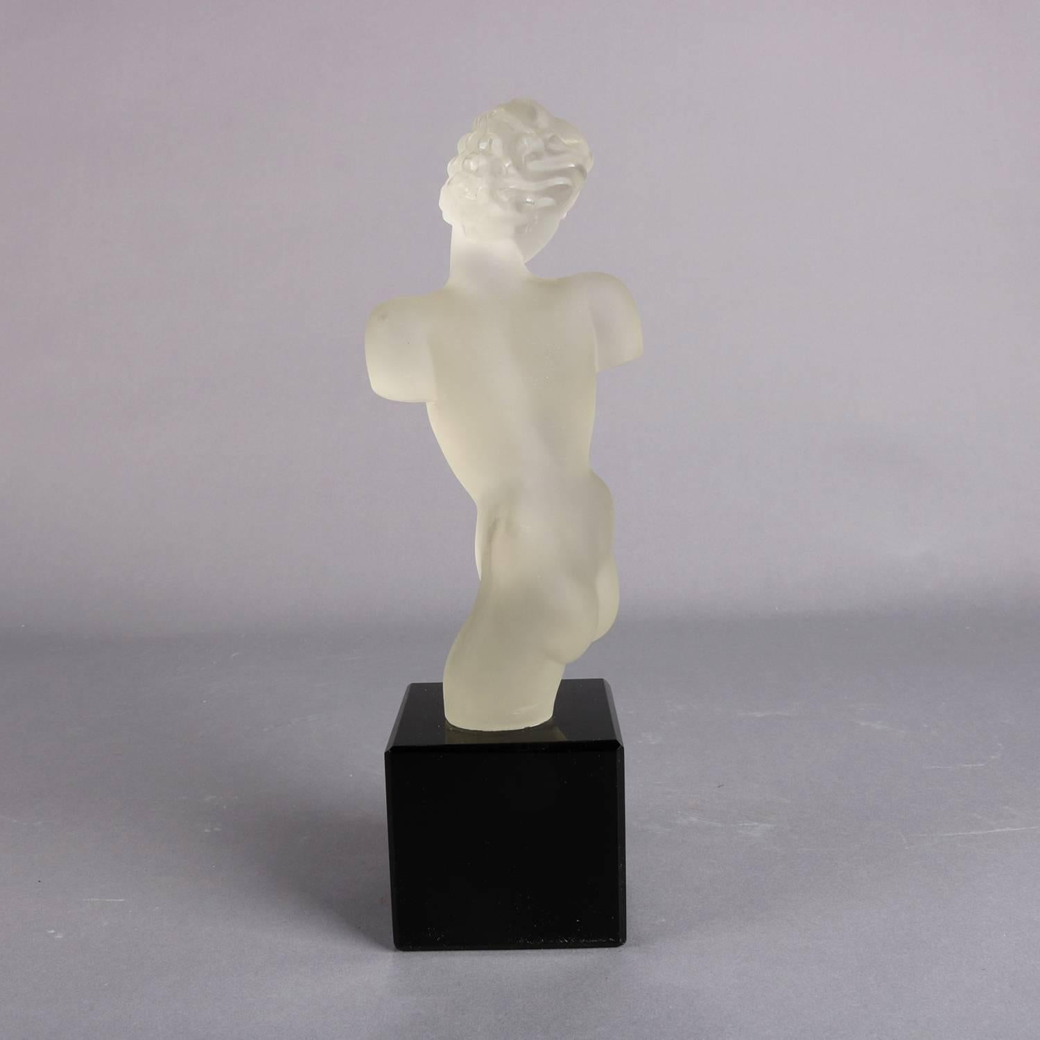 20th Century French Classical Frosted Crystal Nude Portrait Sculpture Attributed to Lalique