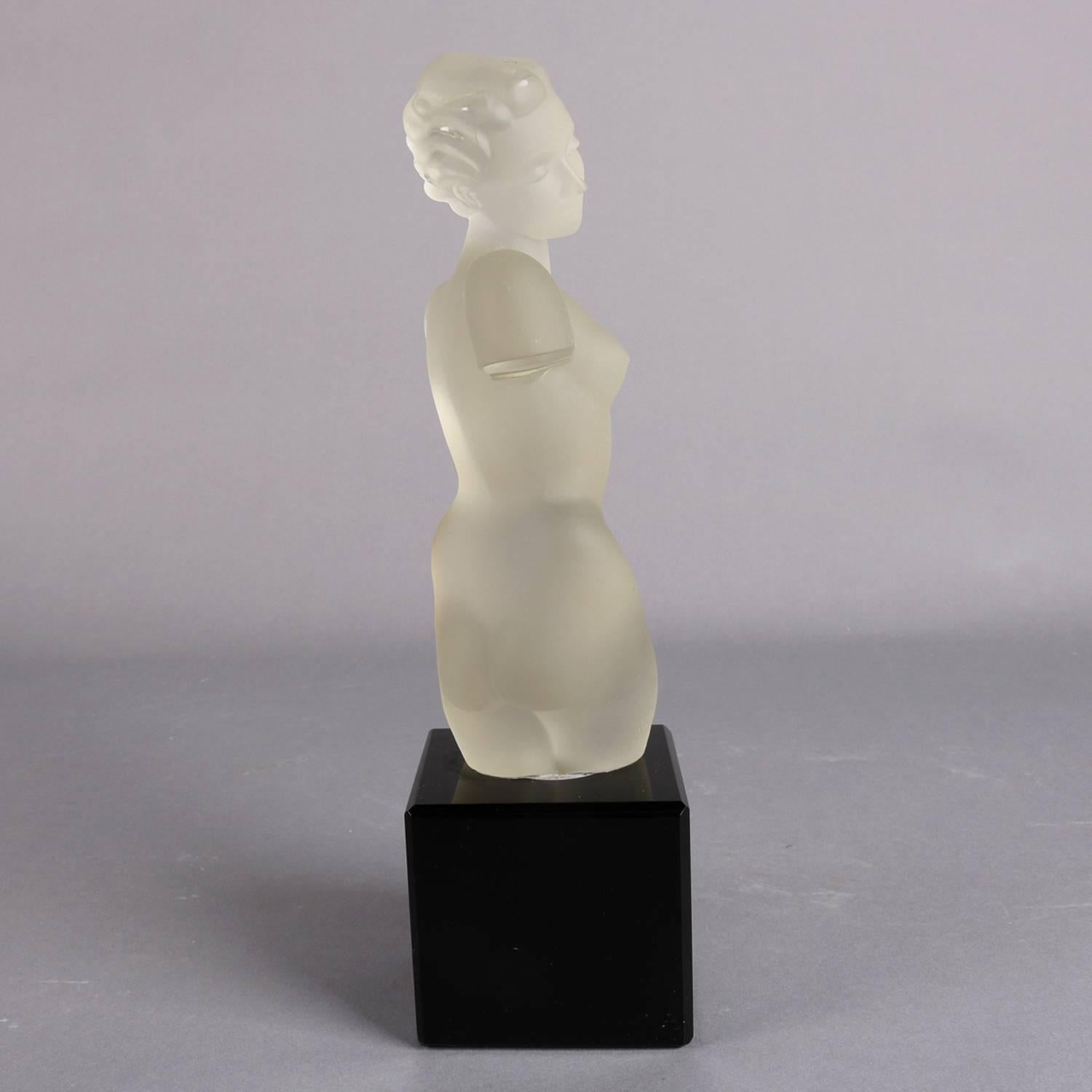 French Classical Frosted Crystal Nude Portrait Sculpture Attributed to Lalique 1