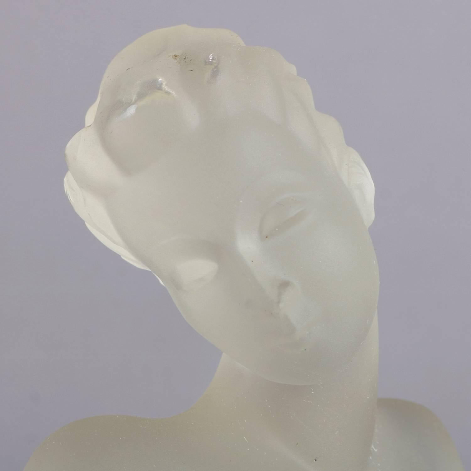 French Classical Frosted Crystal Nude Portrait Sculpture Attributed to Lalique 3