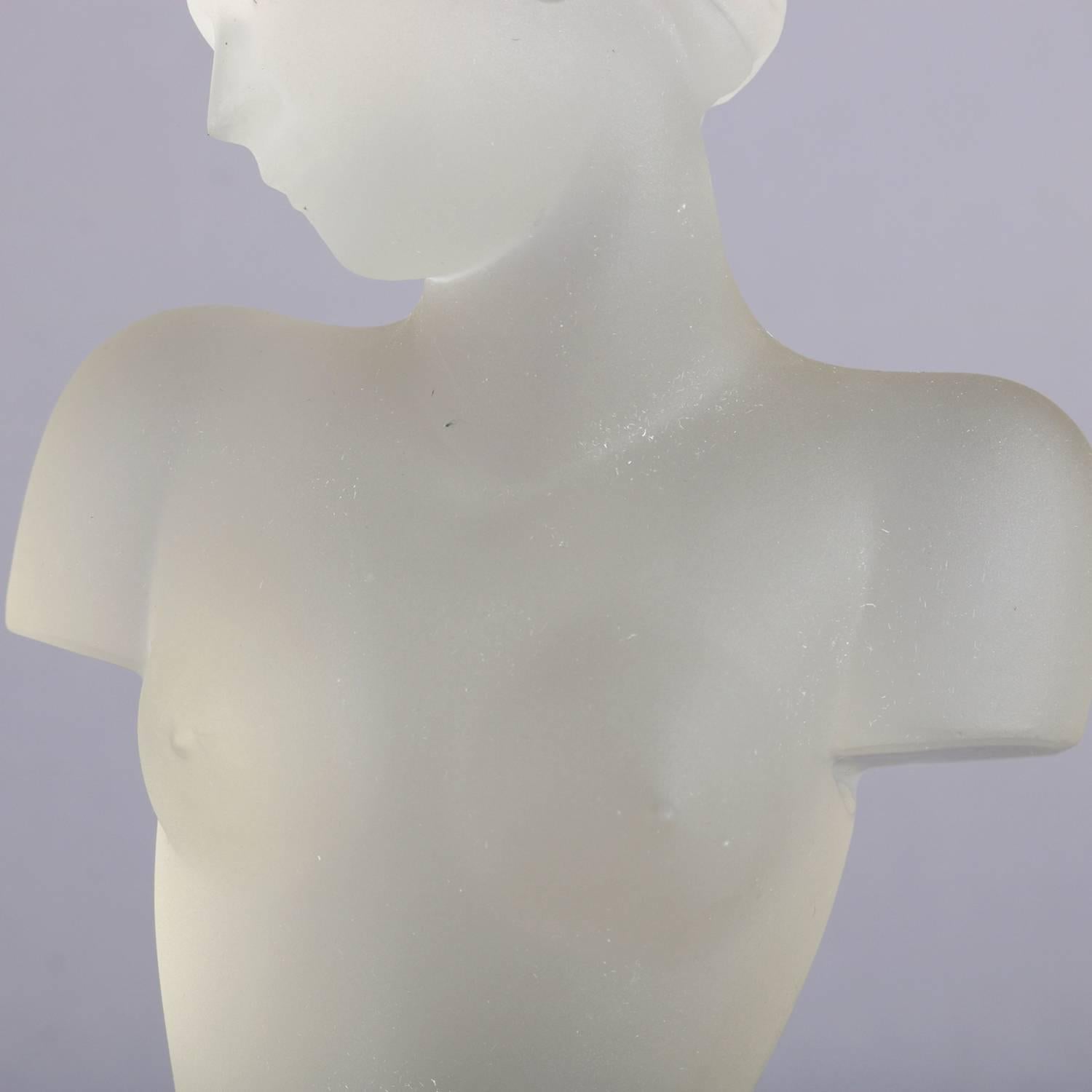 French Classical Frosted Crystal Nude Portrait Sculpture Attributed to Lalique 4