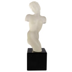 French Classical Frosted Crystal Nude Portrait Sculpture Attributed to Lalique