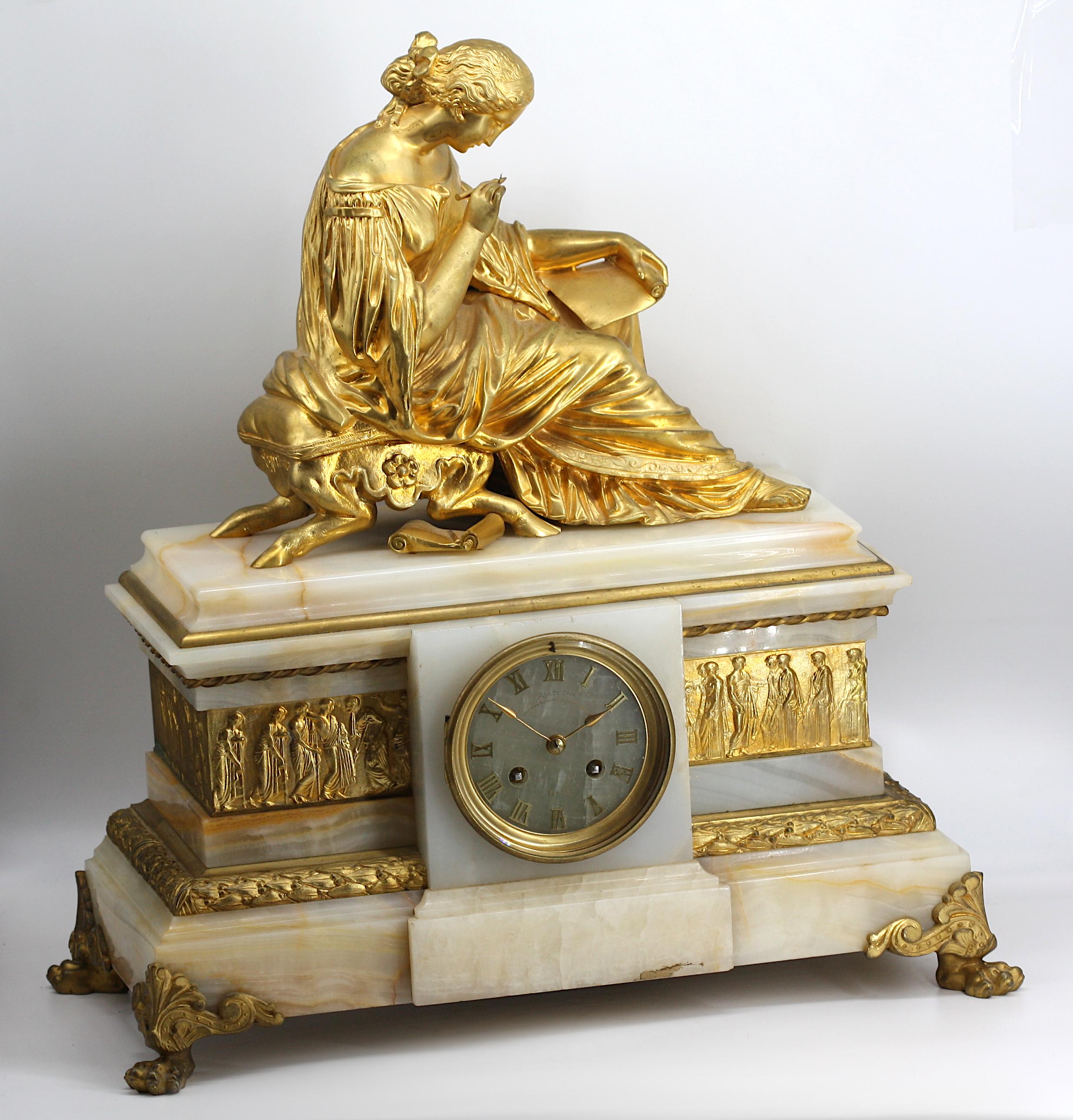 French Classical Gilt Bronze and Onyx Mantle Clock For Sale at 1stDibs
