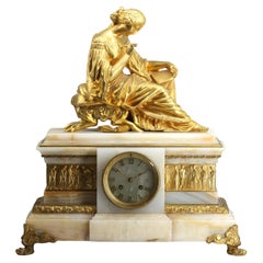 Antique  French Classical Gilt Bronze and Onyx Mantle Clock