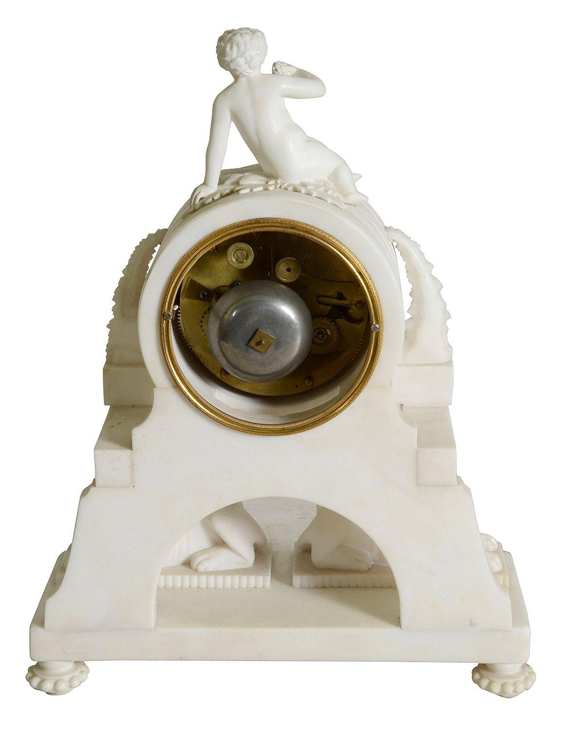 19th Century French classical Marble mantle clock, C19th For Sale