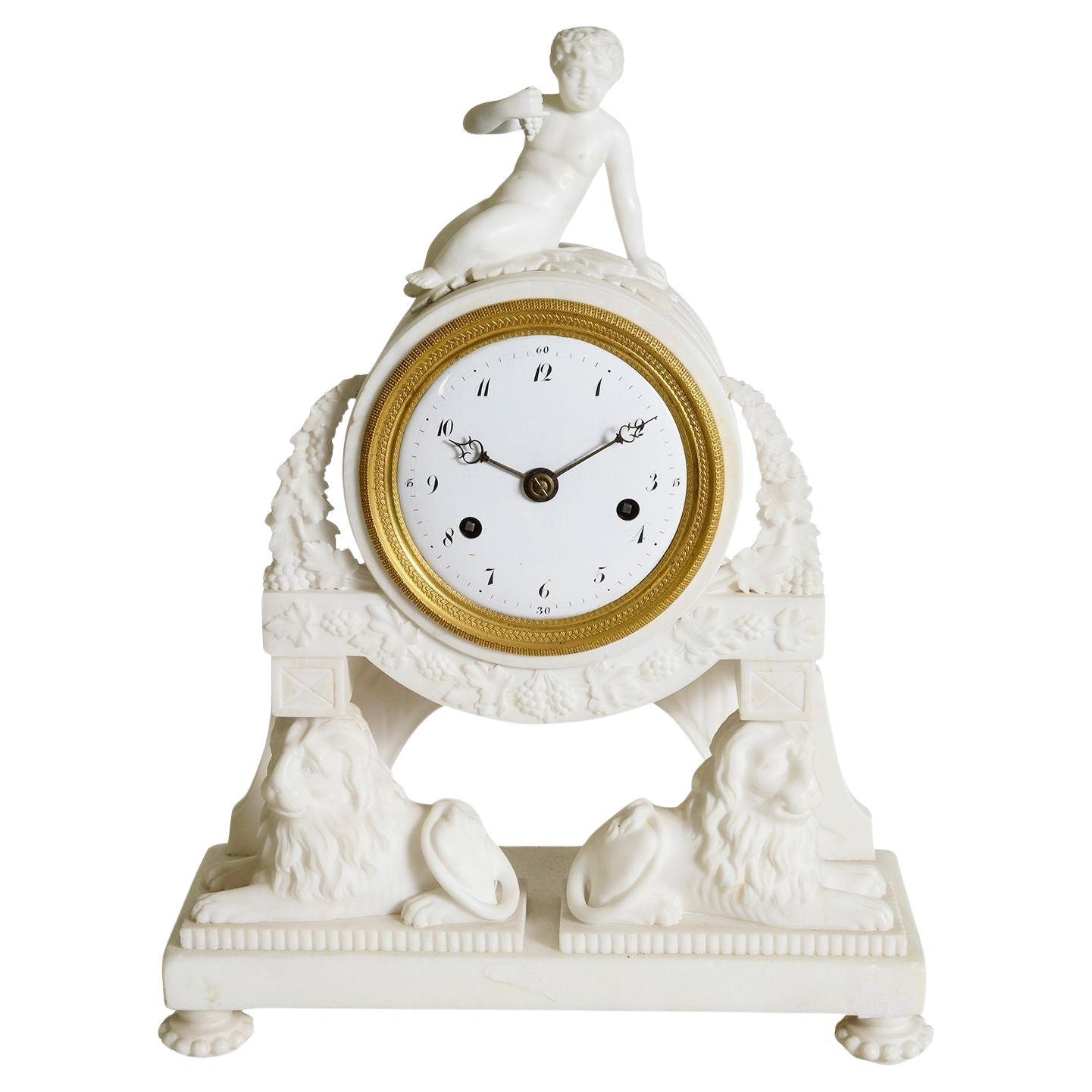 French classical Marble mantle clock, C19th For Sale