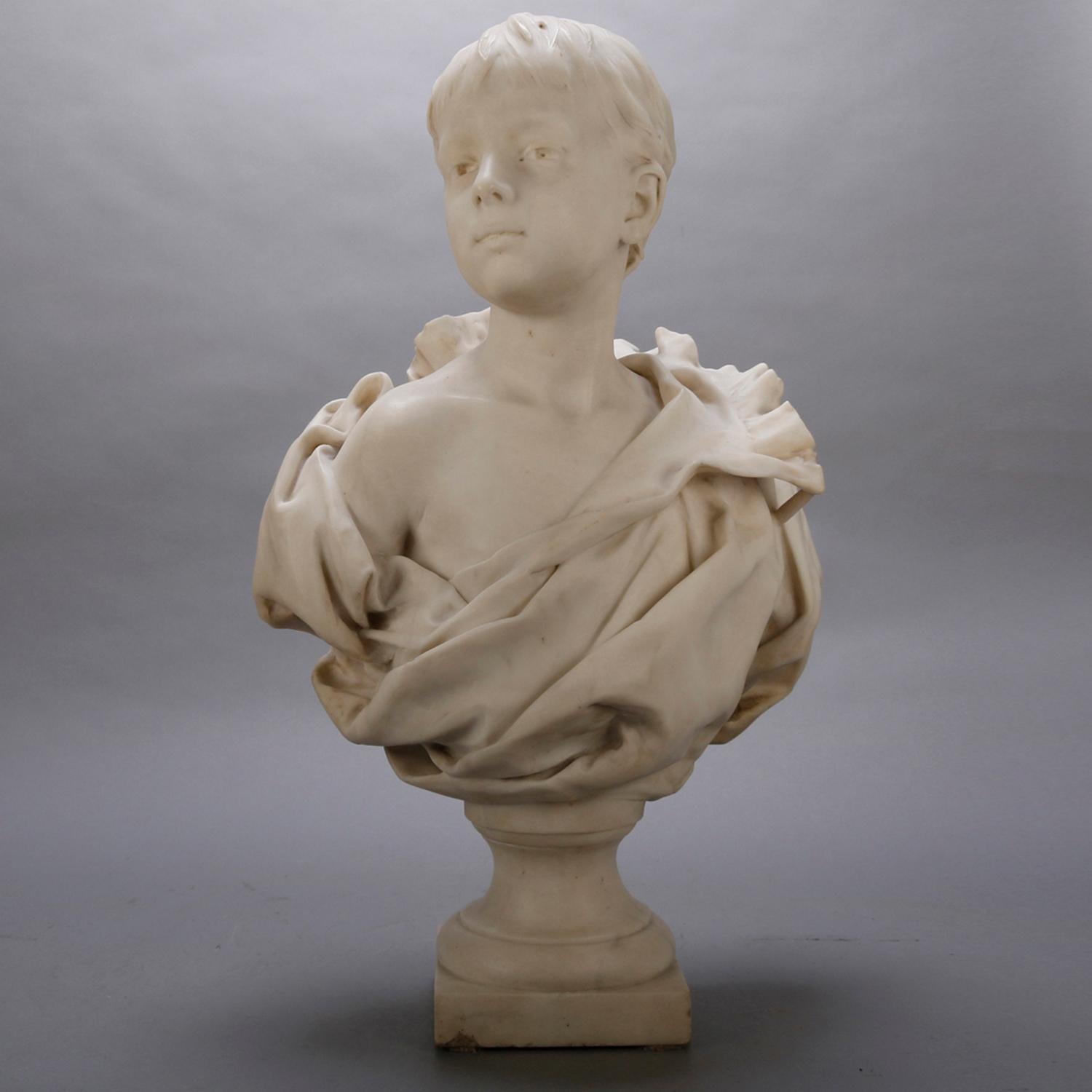 An antique French classical marble sculpture depicts highly detailed bust portrait of young boy, signed H Nelson (French 1854-1919), circa 1880

***DELIVERY NOTICE – Due to COVID-19 we are employing NO-CONTACT PRACTICES in the transfer of purchased