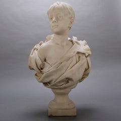French Classical Marble Sculpture of Boy Signed Alphonse Henri Nelson circa 1880