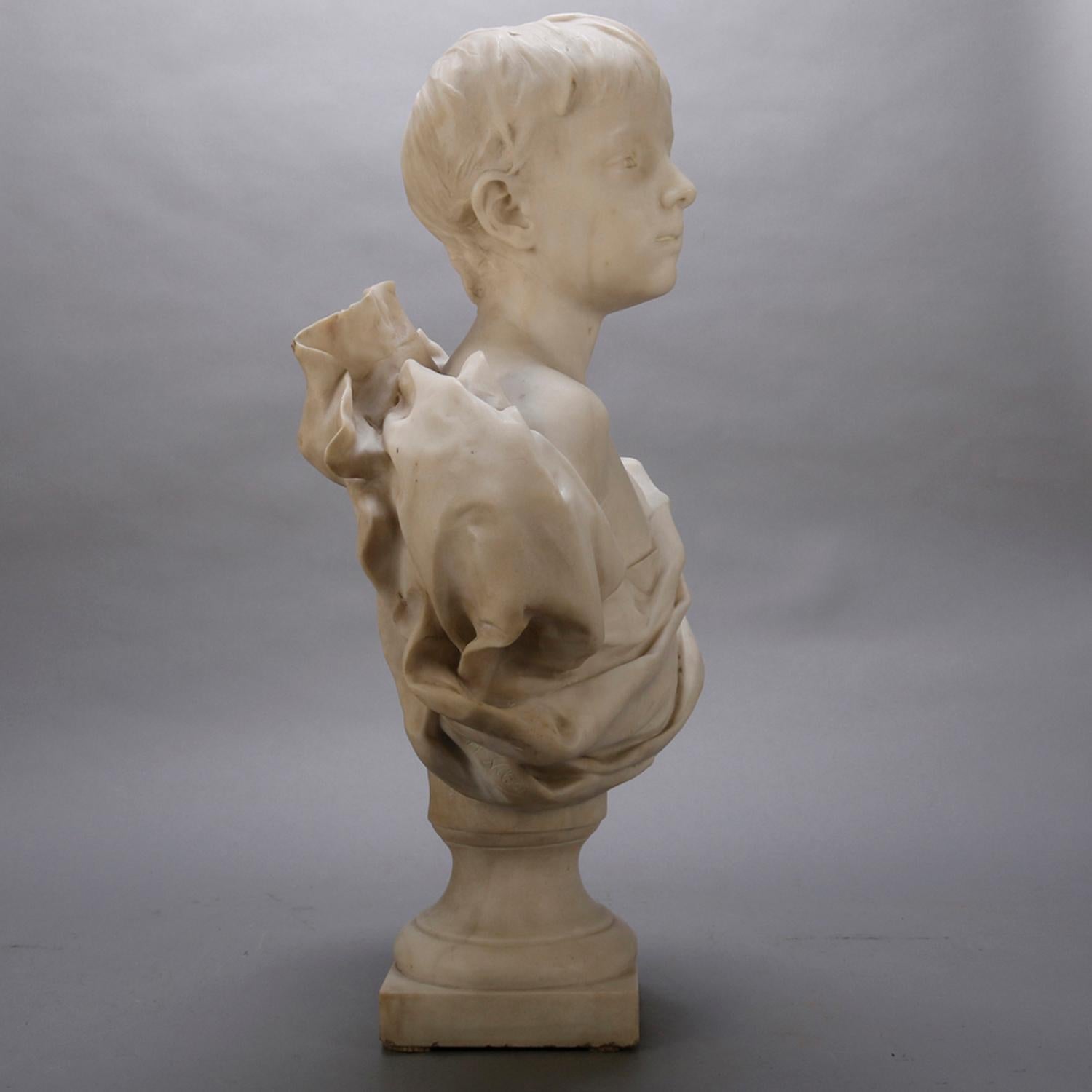 French Classical Marble Sculpture of Boy Signed Alphonse Henri Nelson circa 1880 In Good Condition In Big Flats, NY