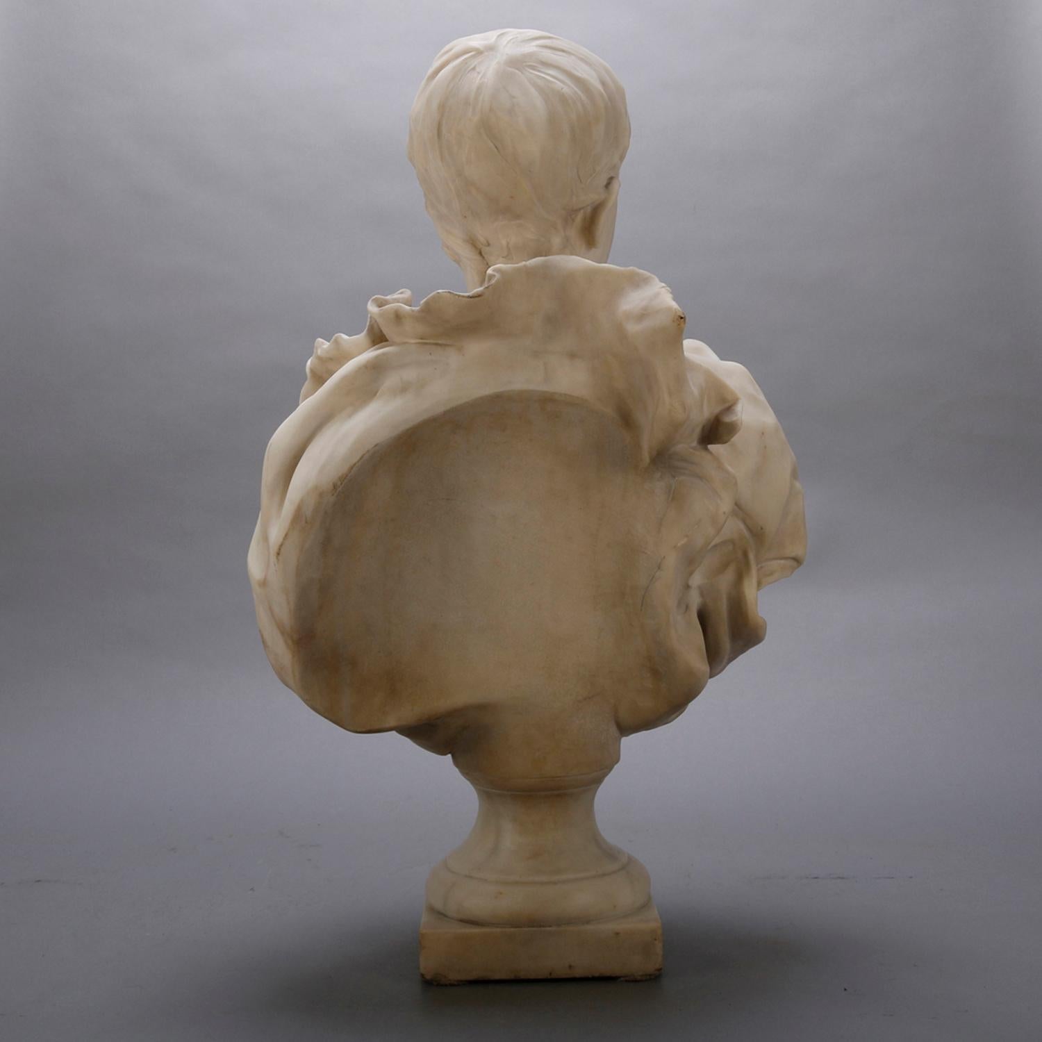 19th Century French Classical Marble Sculpture of Boy Signed Alphonse Henri Nelson circa 1880