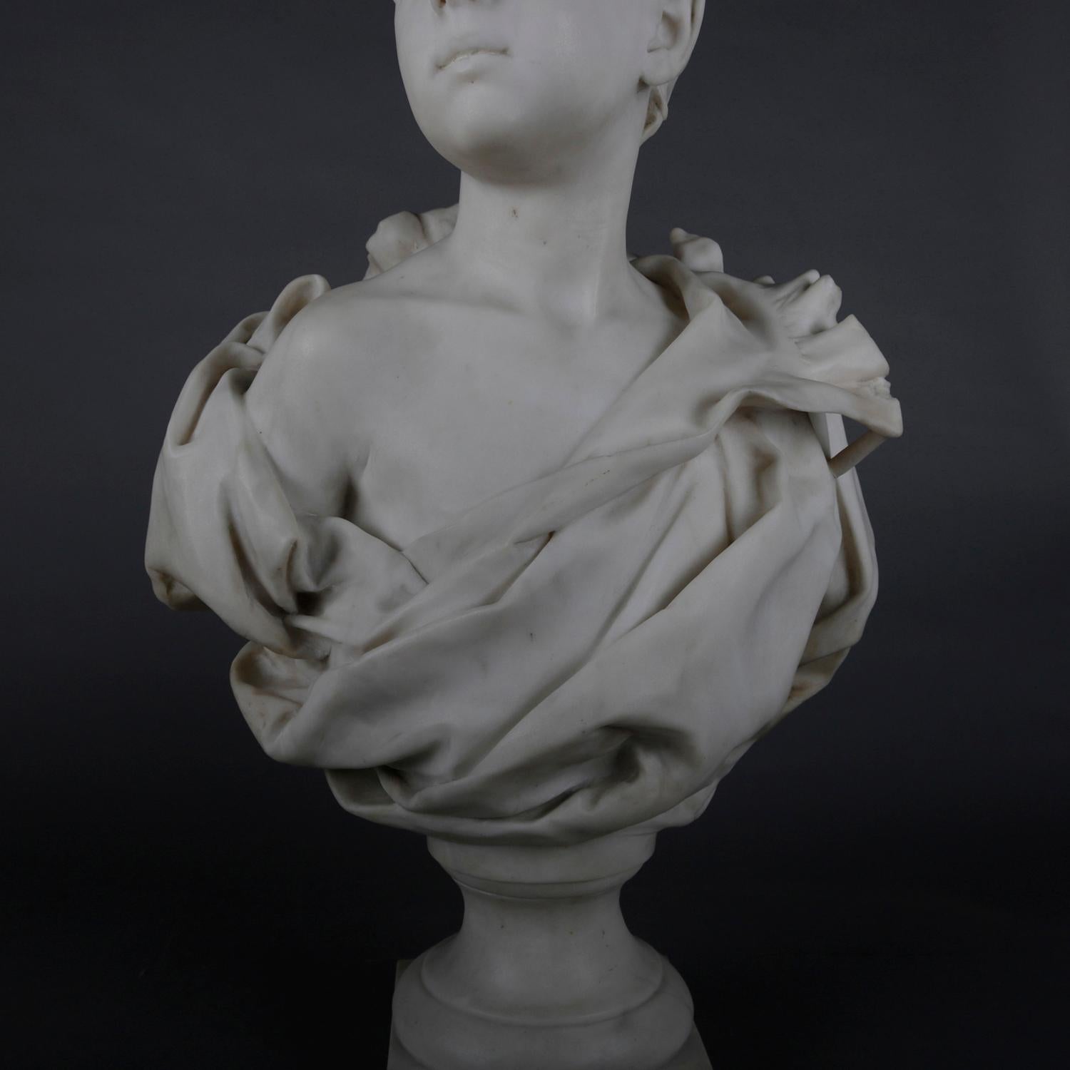 French Classical Marble Sculpture of Boy Signed Alphonse Henri Nelson circa 1880 3
