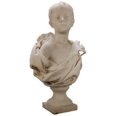 French Classical Marble Sculpture of Boy Signed Alphonse Henri Nelson circa 1880