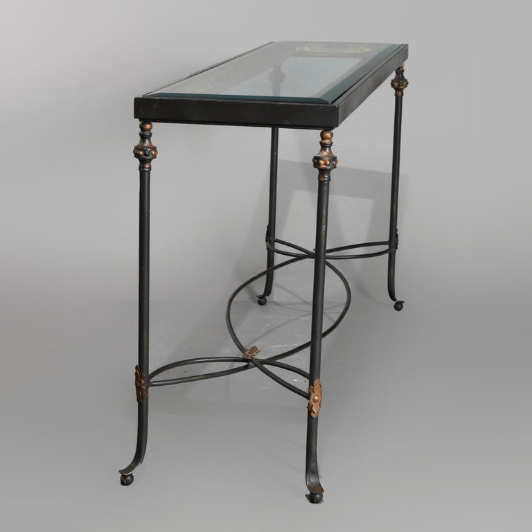 French Classical Parcel Gilt Wrought Iron Glass Top Sofa Table, 20th