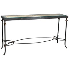 French Classical Parcel Gilt Wrought Iron Glass Top Sofa Table, 20th Century