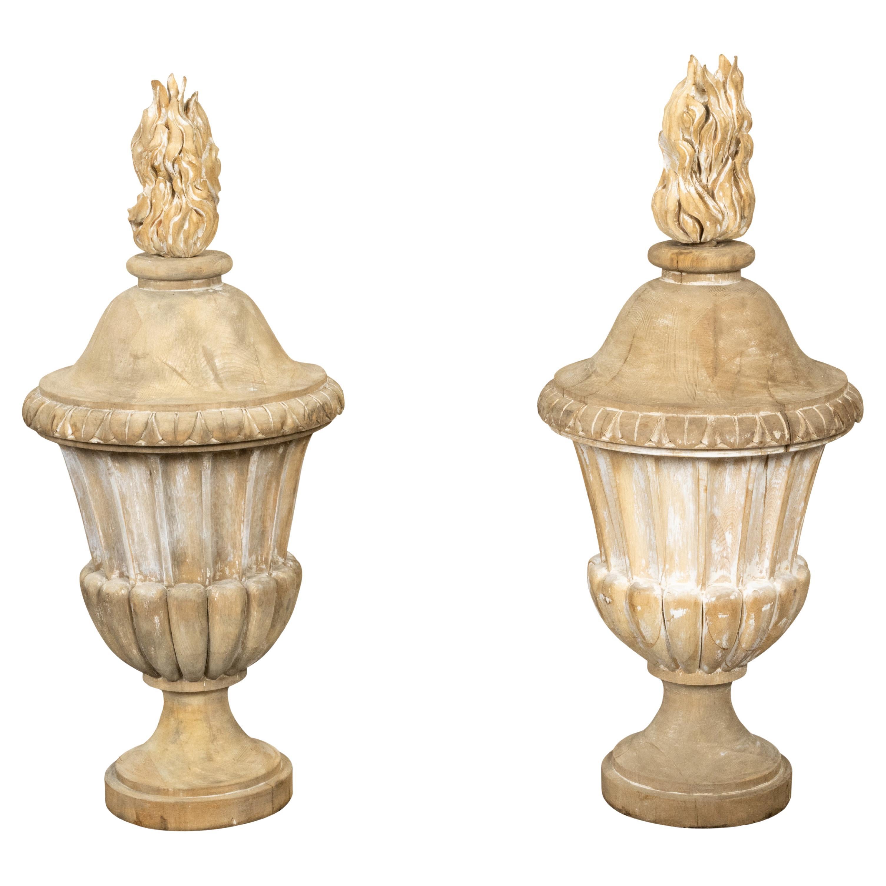 French Classical Style 19th Century Carved Wood Pots à Feu with Traces of Paint For Sale