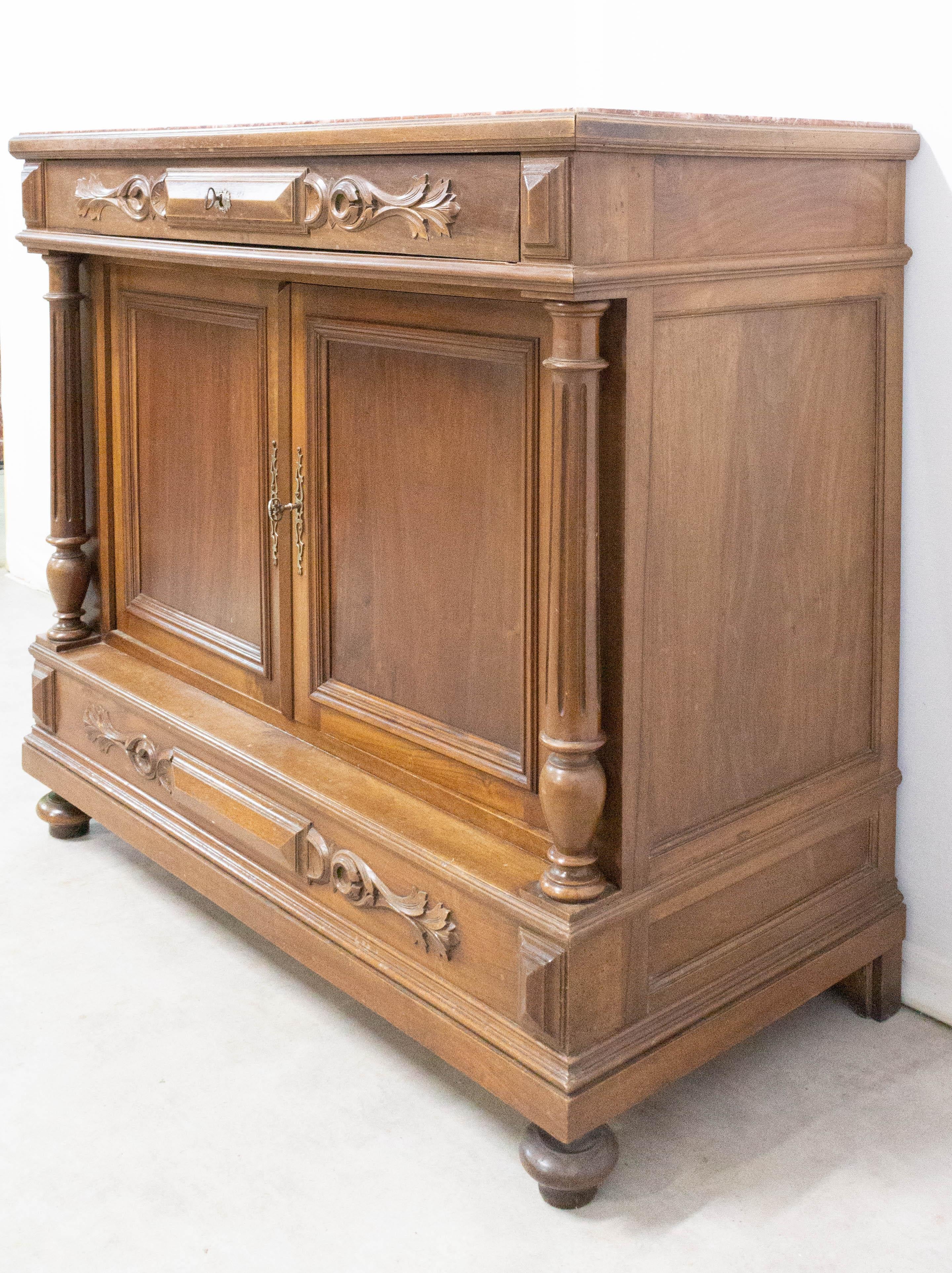 Neoclassical Revival French Classical Style Commode Buffet Marble Top, Early 20th Century