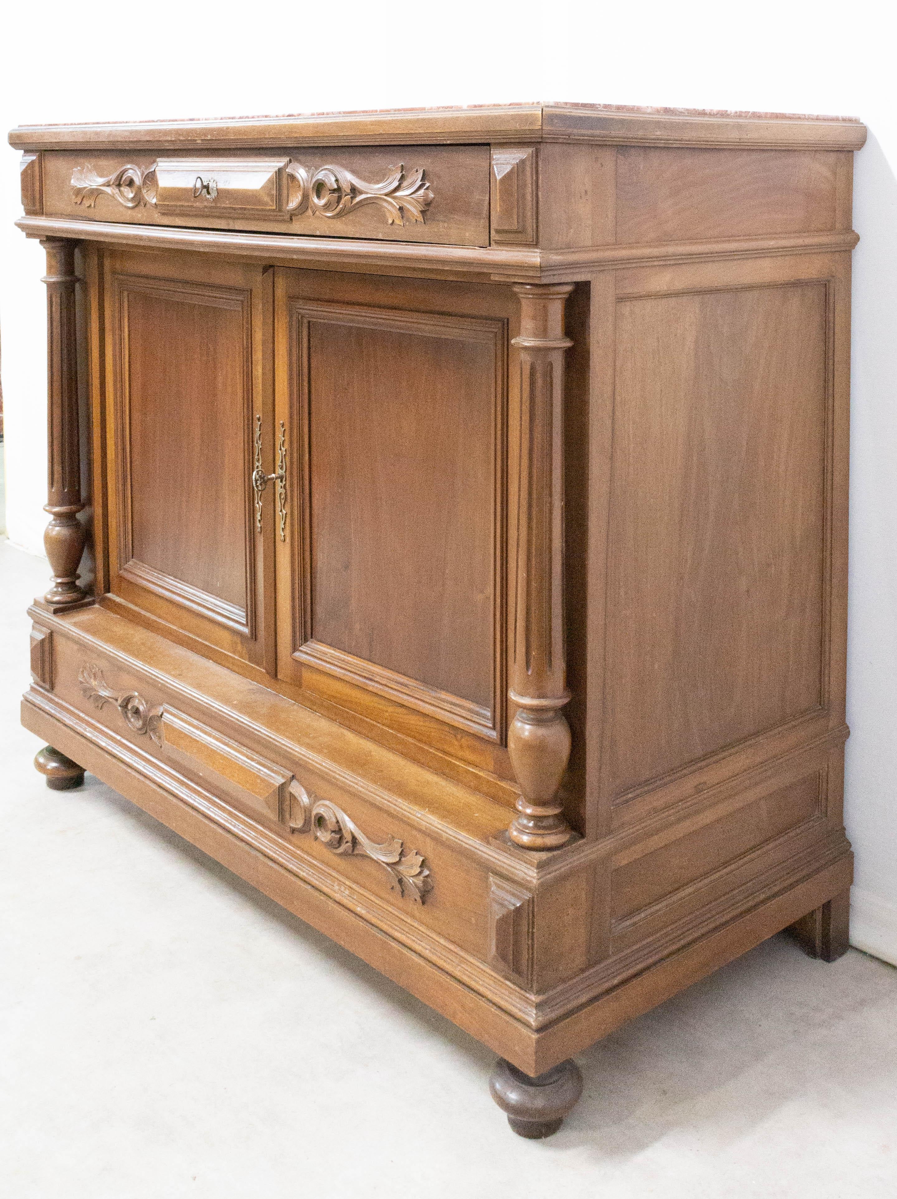 Neoclassical Revival French Classical Style Commode Buffet Marble Top, Early 20th Century For Sale