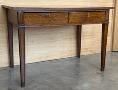 French Classical Two-Drawer Writing Desk in Dark Walnut Finish