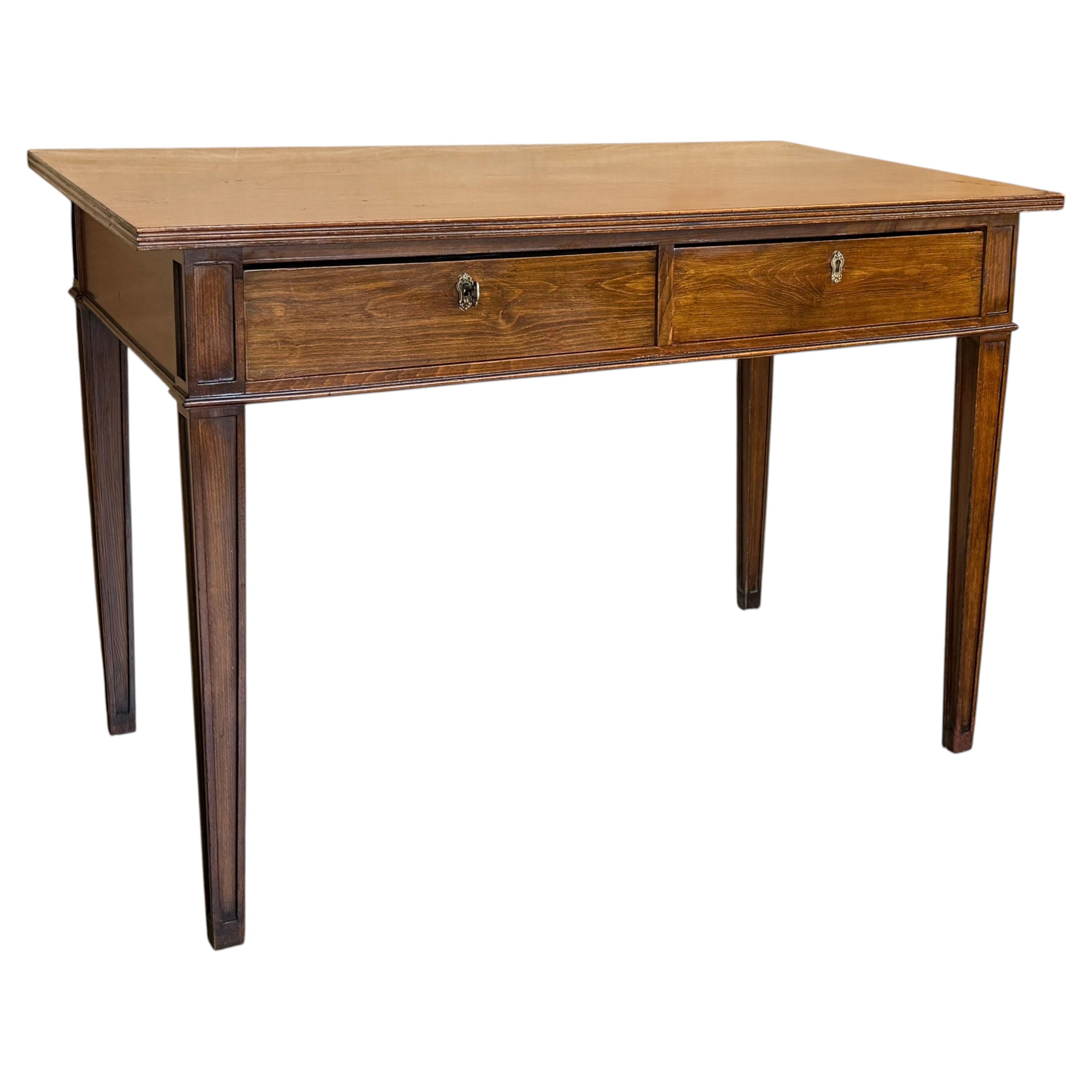 French Classical Two-Drawer Writing Desk in Dark Walnut Finish