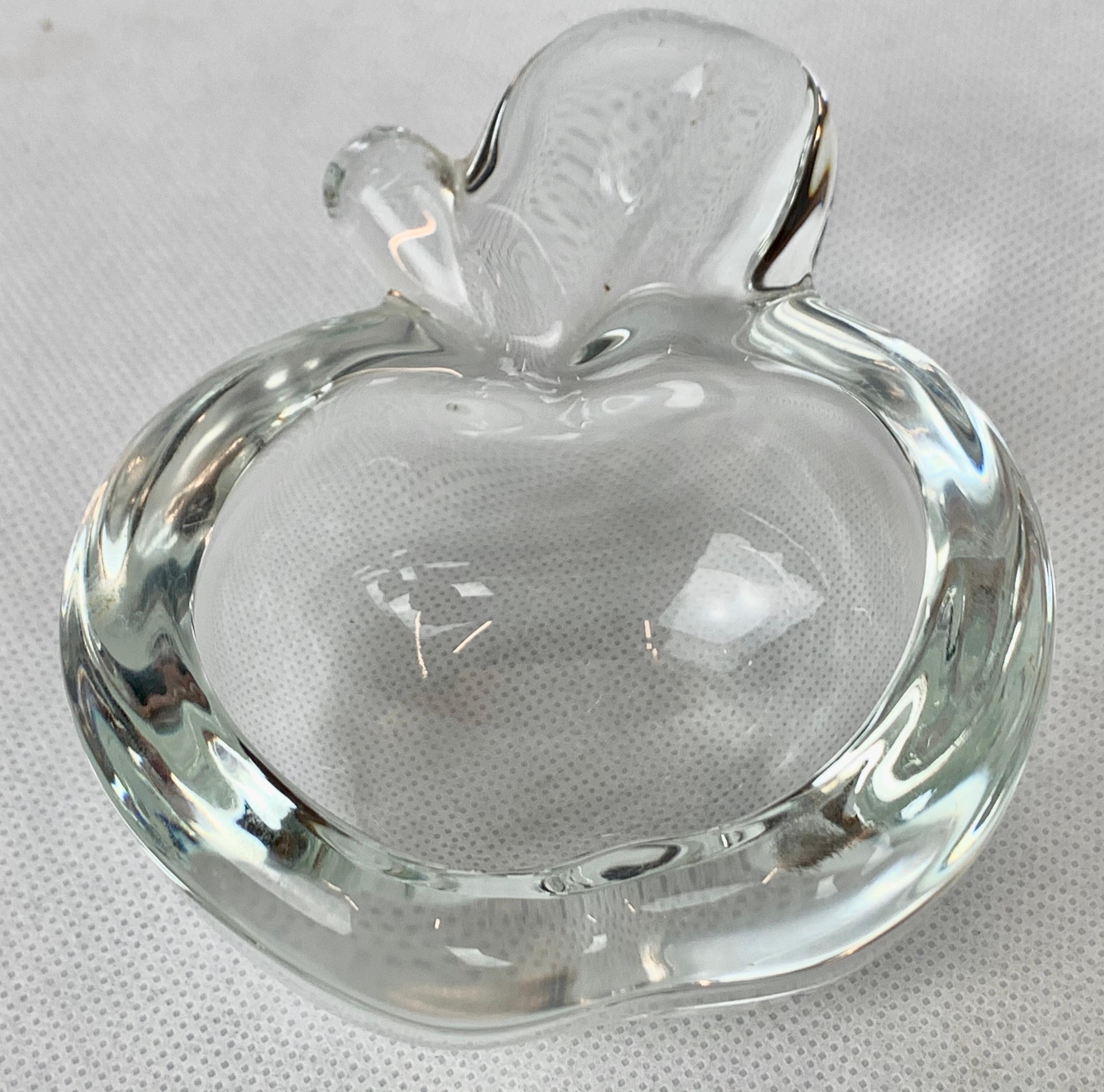 French Vannes Le Chatel (signed) Art Glass Apple Dish in Clear Crystal, France For Sale