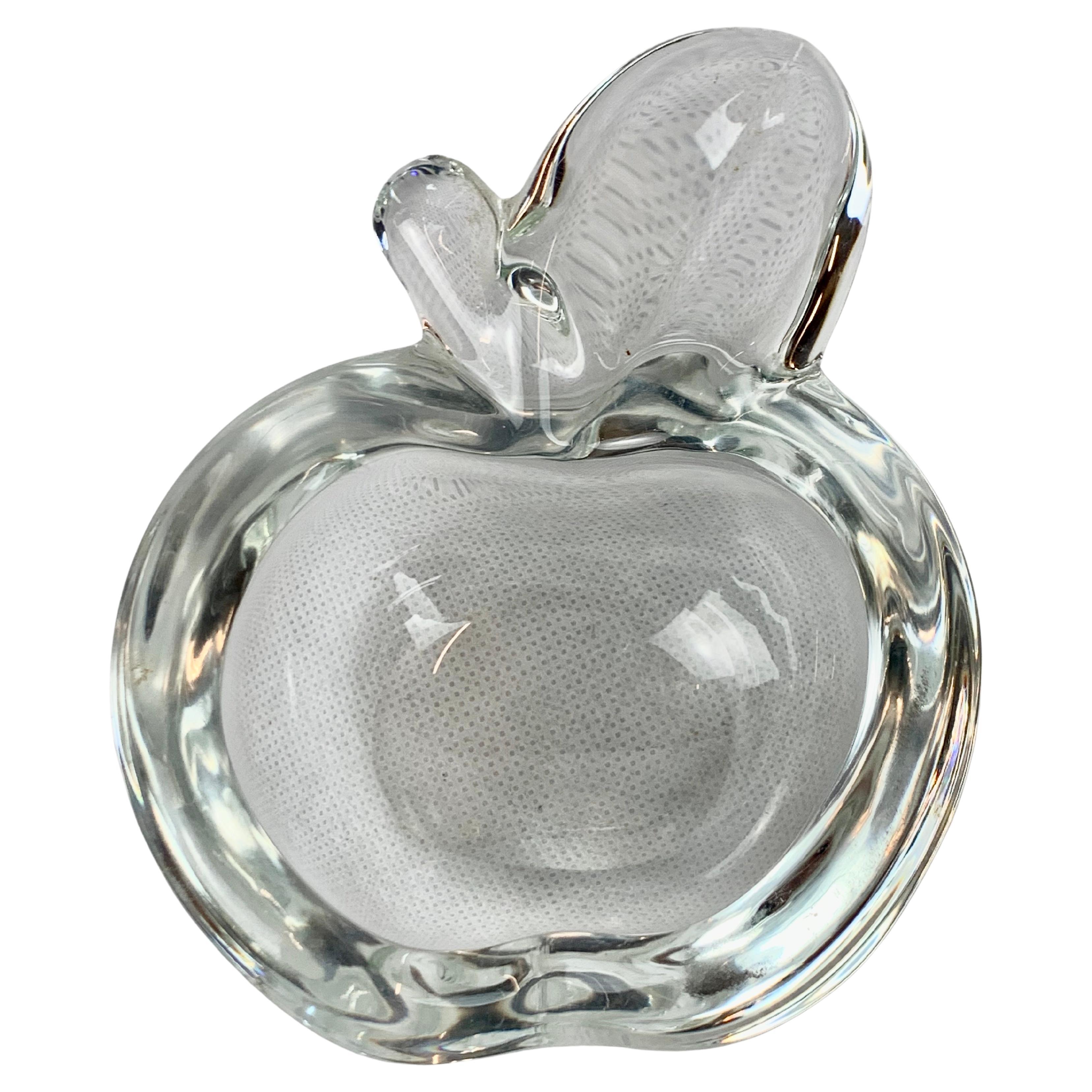 Vannes Le Chatel (signed) Art Glass Apple Dish in Clear Crystal, France