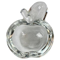 Retro Vannes Le Chatel (signed) Art Glass Apple Dish in Clear Crystal, France
