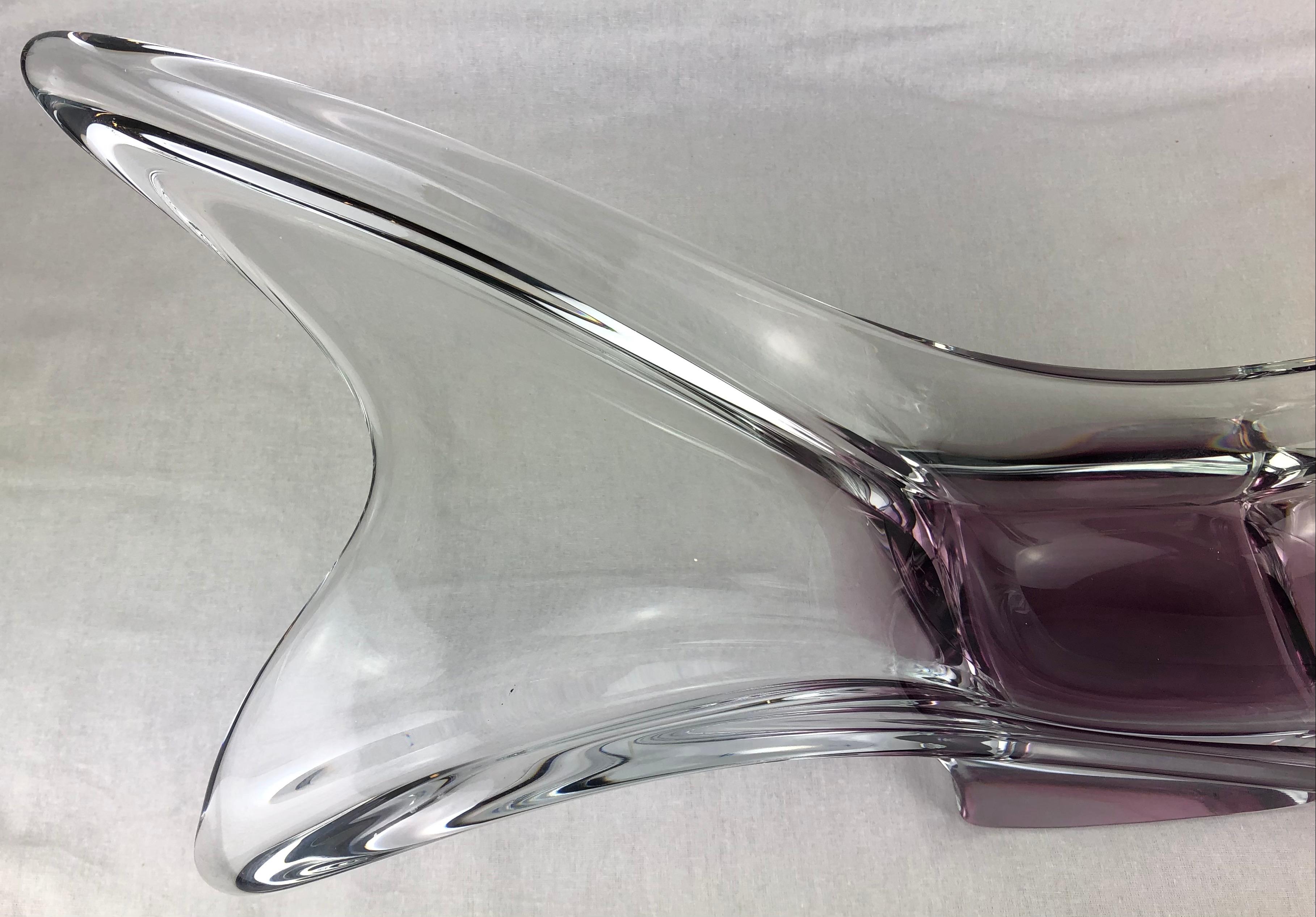 Mid-20th Century French Clear Crystal Sculptural Art Glass Centerpiece Attributed to Schneider For Sale