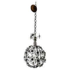French Clear Flower Ball Crystal Prisms Maison Baguès Style Chandelier, 1950s