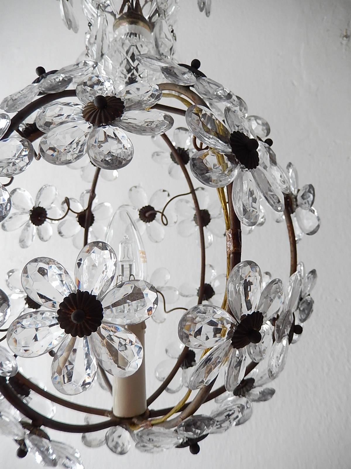 French Clear Flower Ball Crystal Prisms Maison Baguès Style Chandelier 5
