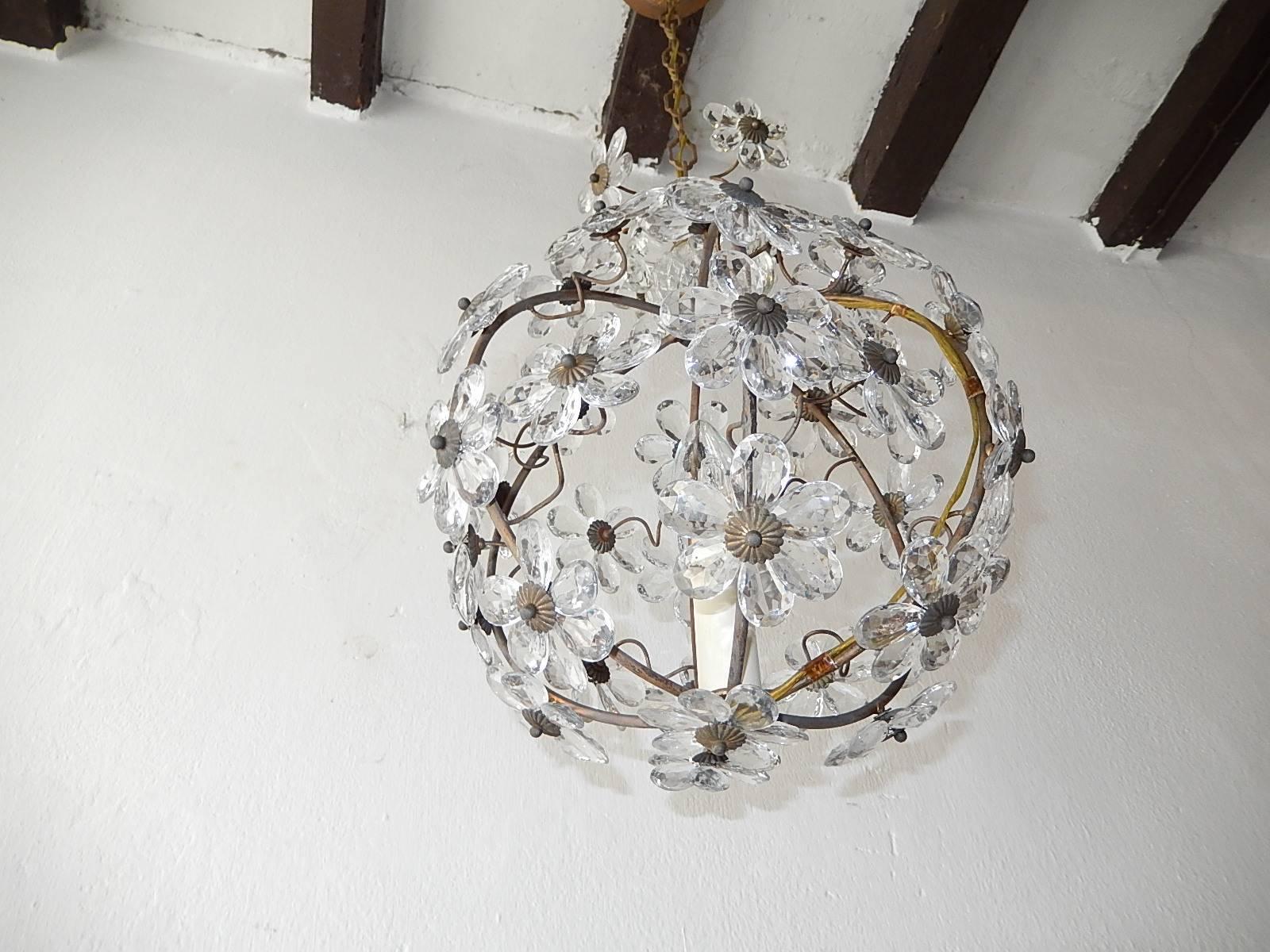 French Clear Flower Ball Crystal Prisms Maison Baguès Style Chandelier 1