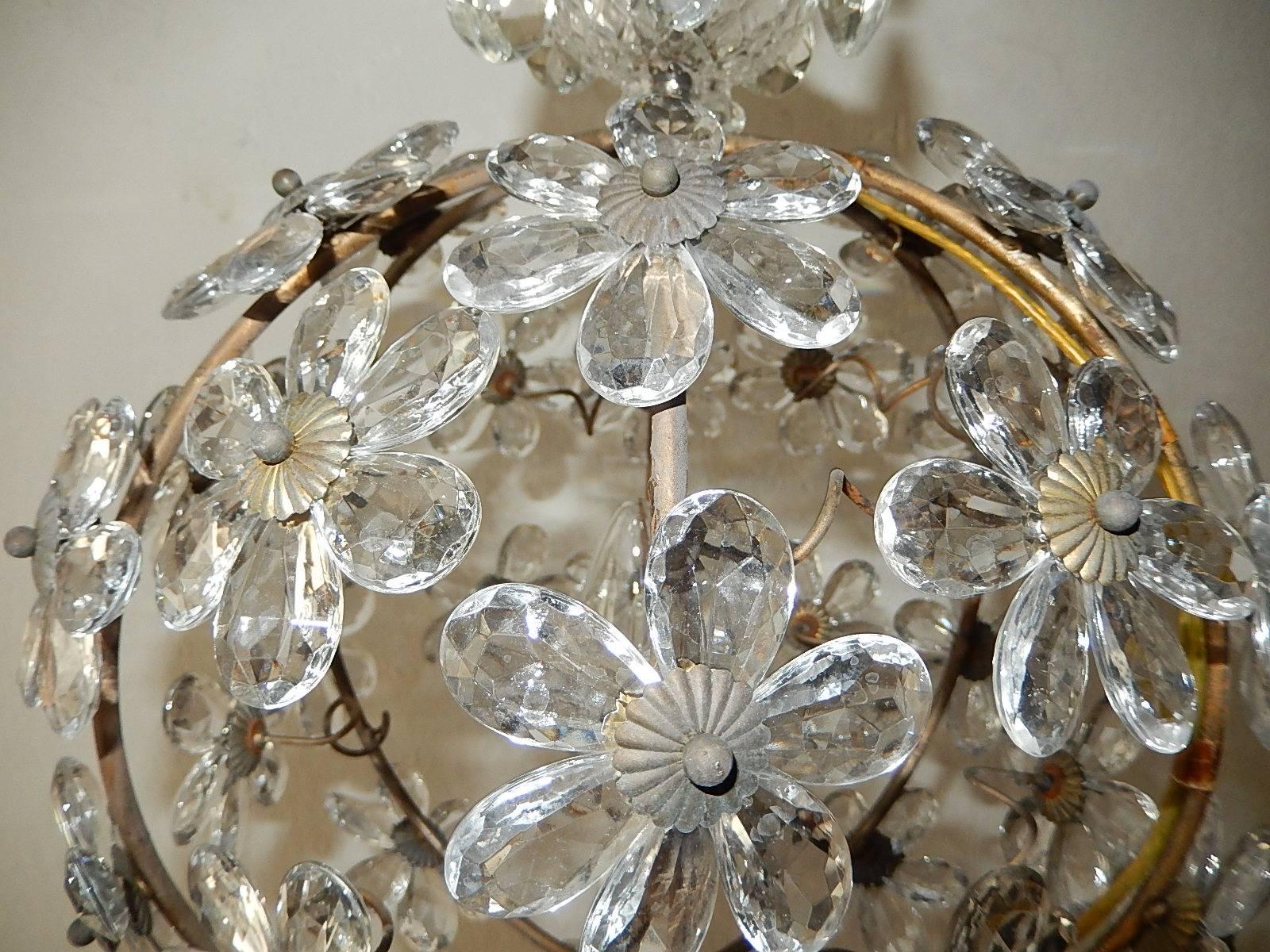 French Clear Flower Ball Crystal Prisms Maison Baguès Style Chandelier 3