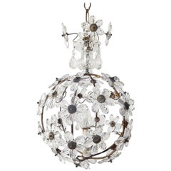 French Clear Flower Ball Crystal Prisms Maison Baguès Style Chandelier