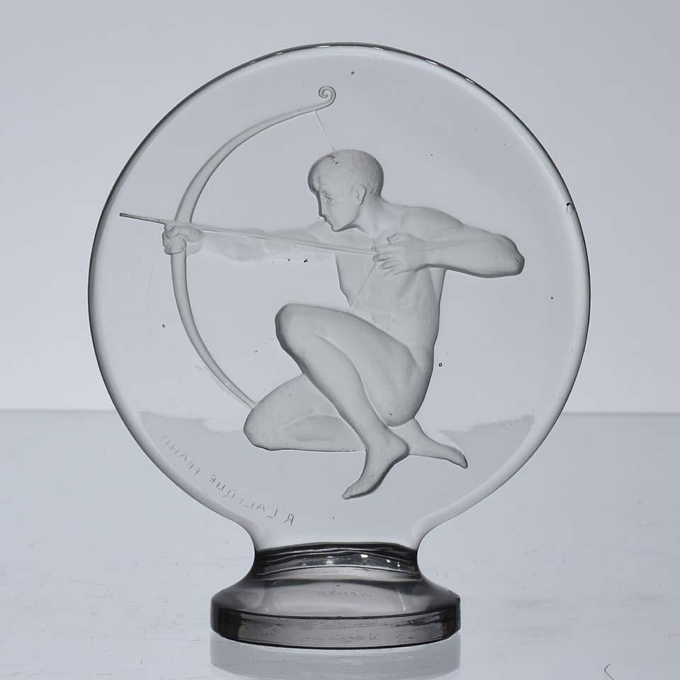 Molded French Clear Glass Car Mascot 'The Archer' by René Lalique