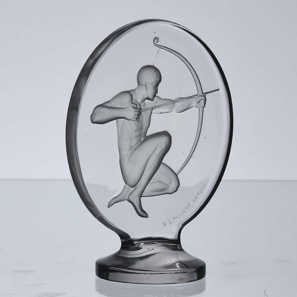 French Clear Glass Car Mascot 'The Archer' by René Lalique 1