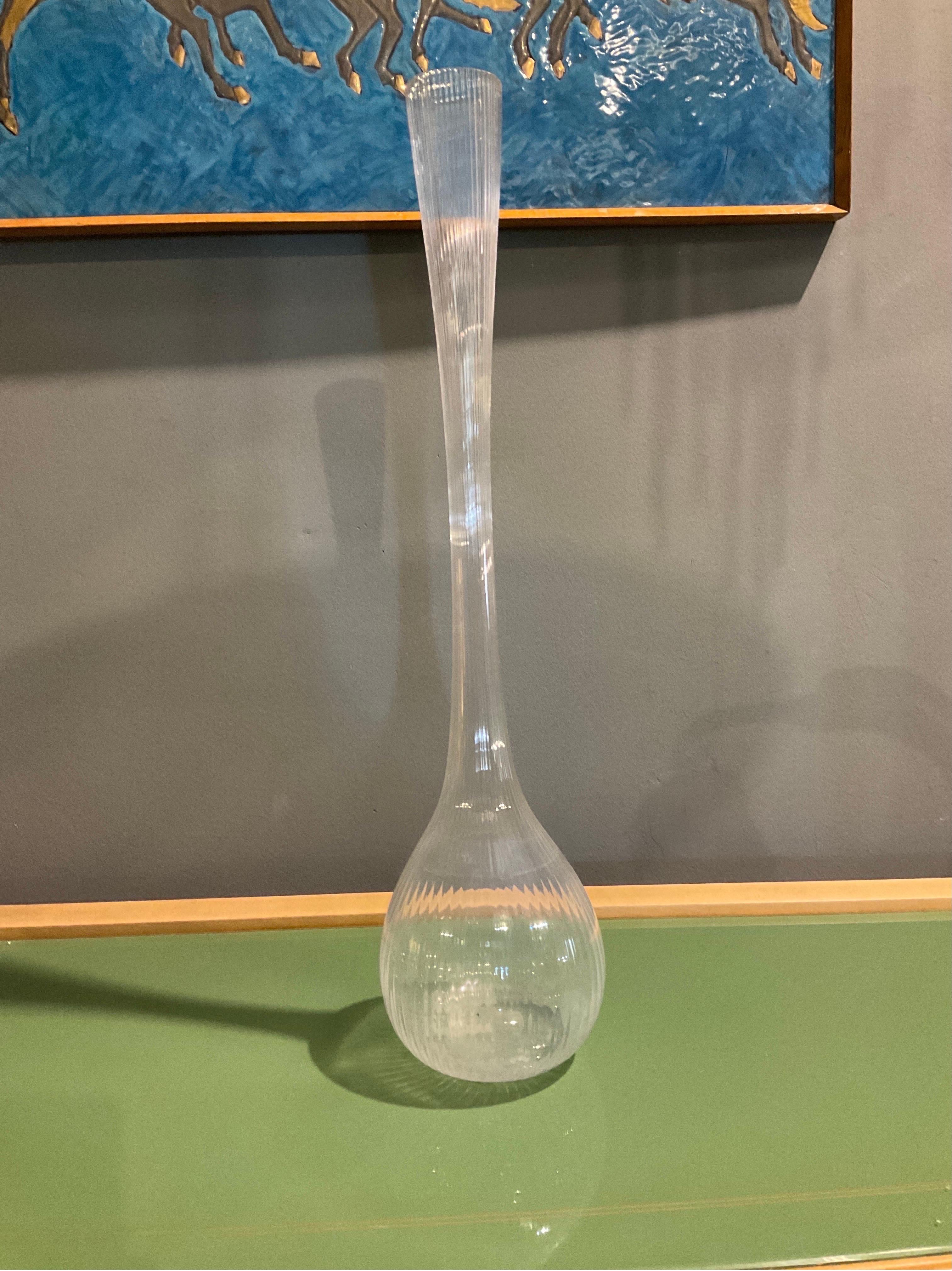 Art Nouveau French Clear Glass Vase by Daum, France, 1970s